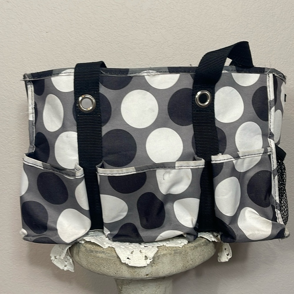 Thirty One Large Polka Dot Black White & Grey Utility Tote Bag